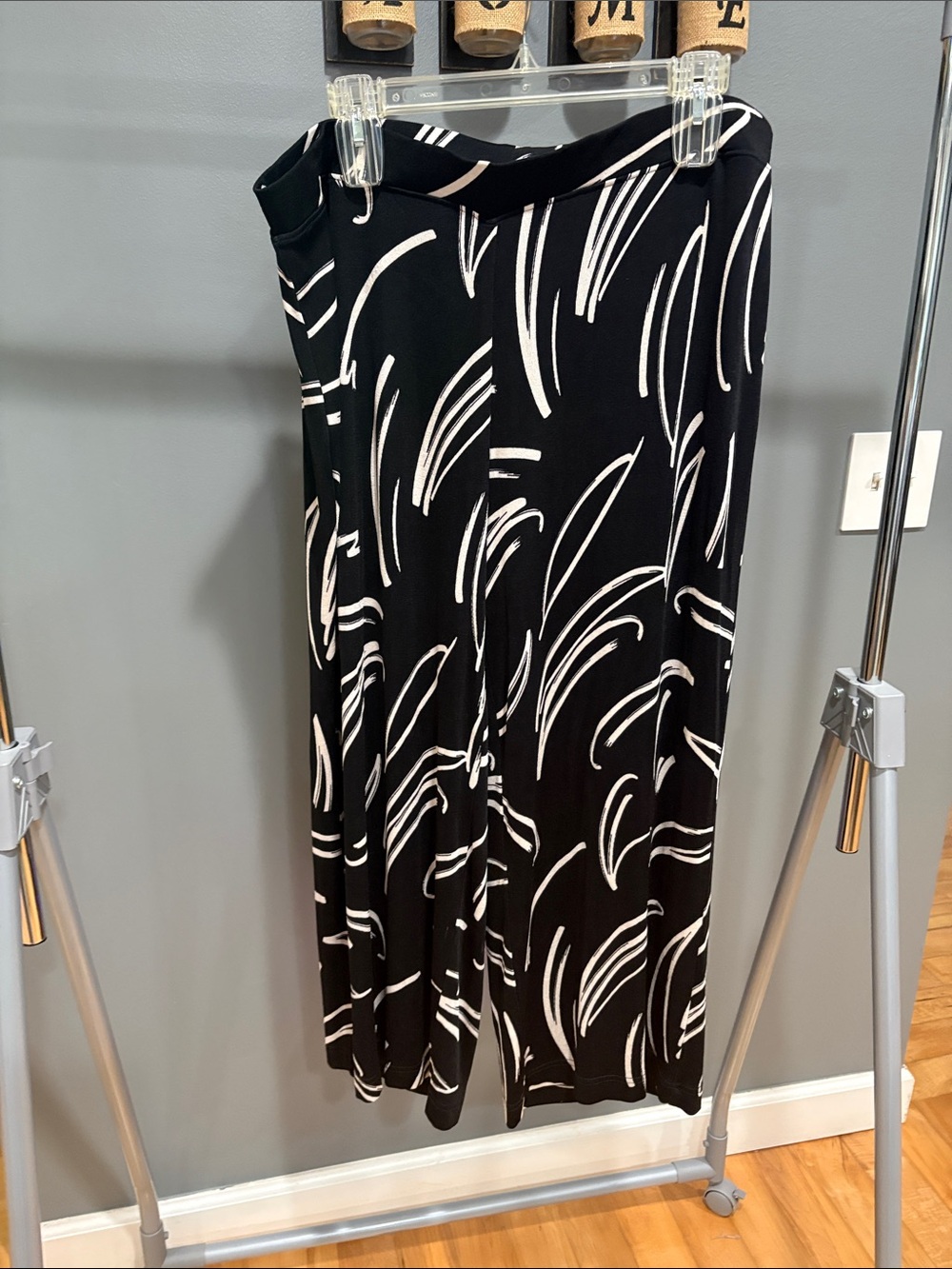 Chico's Black Maxi Skirt with White Abstract Brushstroke Print